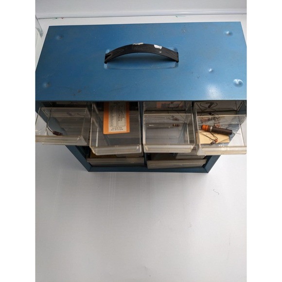Vintage Metal Bin Screw/ Tool Box Filled With Vintage Transistor Resistors/Parts - Picture 2 of 16
